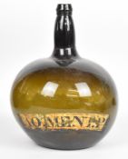 18th / 19thC onion shaped green glass / apothecary / medicine / chemist bottle with Latin script AO.