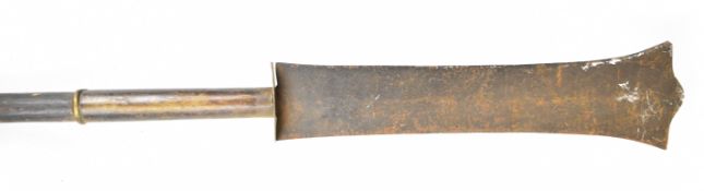 Possibly African polearm with 49cm flat blade, overall length 201cm. PLEASE NOTE: WE ARE NOT ABLE TO
