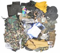 A collection of shooting and hunting related clothing including Visor Cap Camo Leaf Cover, Advantage