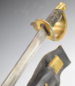 US Navy 1860 pattern cutlass with wire bound leather covered grip, brass guard, ricasso marked U.S N