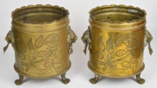 Pair of large WW1 trench art shell cases with floral decoration, inscribed '1914-1918 Dixmude', with