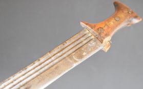 Oriental sword with wooden grips and 82cm triple fullered curved blade. PLEASE NOTE: WE ARE NOT ABLE