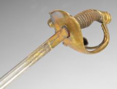 Prussian 1880 pattern officer's sword with three bar guard, shagreen and wire covered grip,