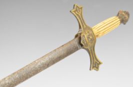 American Civil War period militia sword with bone or similar grip, knight's head pommel, brass