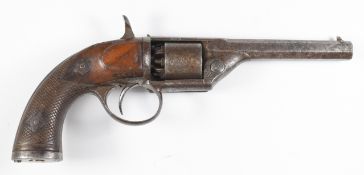 Devisme of Paris 7mm six-shot single action percussion revolver with internal hammer, chequered