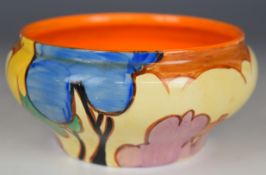 Clarice Cliff Fantasque / Bizarre dish for Newport pottery decorated in the Blue Autumn pattern,