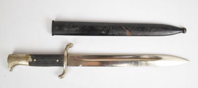 German Fireman's long pattern bayonet with S shaped quillon, 25cm fullered blade and scabbard.