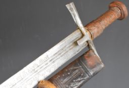 Middle Eastern Kirach Tulwar style sword with bound grip, steel crosspiece and langet of crude