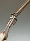 Belgian .410 side by side hammer action shotgun with engraved locks, chequered semi-pistol grip