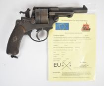 Deactivated French model 1873 six-shot double action percussion revolver with chequered wooden