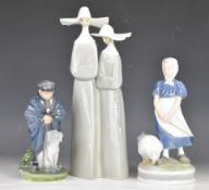 Three Copenhagen / Lladro figures, tallest 33cm