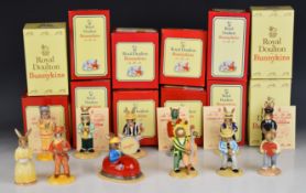 Twelve Royal Doulton Bunnykins figures including Dodgem, Saxophone, Double Bass, Clarinet, Postman