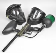Spyder Victor CO2 paintball gun and two paintball masks.