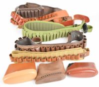 Seven shotgun cartridge belts including leather and canvas examples, together with three shotgun