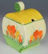 Clarice Cliff Bizarre for Wilkinson Pottery Bonjour shape covered preserve pot decorated in the