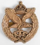 British Army WW2 Army Air Corps Economy cap badge, A. Stanley & Sons, Walsall to reverse