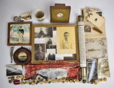 Small collection of militaria including a Precista brass clock inscribed HMS Hardinge, Bombay,