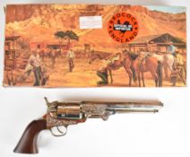 Deactivated Brocock .22 six-shot single action revolver with engraved scenes of ships to the