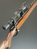 Parker-Hale .243 bolt-action rifle with chequered semi-pistol grip and forend, raised cheek piece,