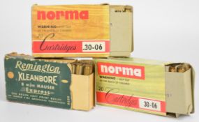 Fifty two rifle cartridges comprising thirty two .30-06 Norma and twenty 8mm Remington Kleanbore