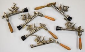 Six vintage Rapid table top or bar top corkscrews