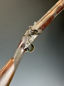 H W Mortimer flintlock blunderbuss with sprung bayonet, named and engraved lock, engraved hammer,