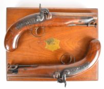 A pair of of George Farmer of Cardiff 16 bore percussion hammer action pistols each with lock