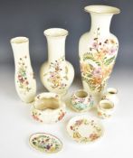 Collection of Zsolnay Pecs vases and pin dishes, tallest 34cm