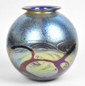 Timothy Harris for Isle of Wight studio glass iridescent glass vase of globular form with original