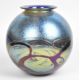 Timothy Harris for Isle of Wight studio glass iridescent glass vase of globular form with original - Image 1 of 4