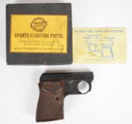 Webley Sports .22 starting pistol with named and chequered Bakelite grips, in original box with