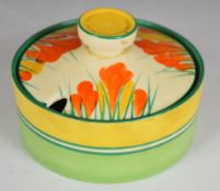 Clarice Cliff Bizarre for Wilkinson Pottery Art Deco circular covered preserve pot decorated in