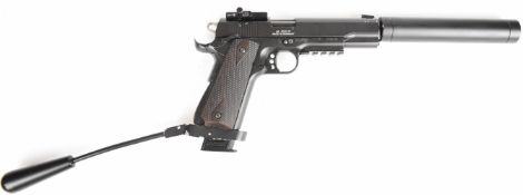 German Sport Guns (GSG) 1911 .22LR HV semi automatic long barrelled pistol with chequered faux