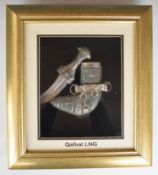 Oman Jambiya dagger with silver wire decoration to hilt and one side of the sheath, 12cm curved