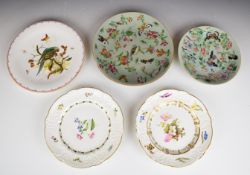 Copeland cabinet plate with parrot decoration signed J Stewart, two Swansea plates (stapled or