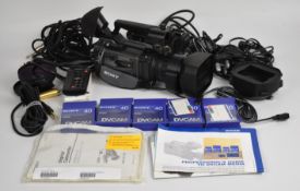 Sony digital camcorder or video camera, model DSR-PD170P, with accessories including wide conversion