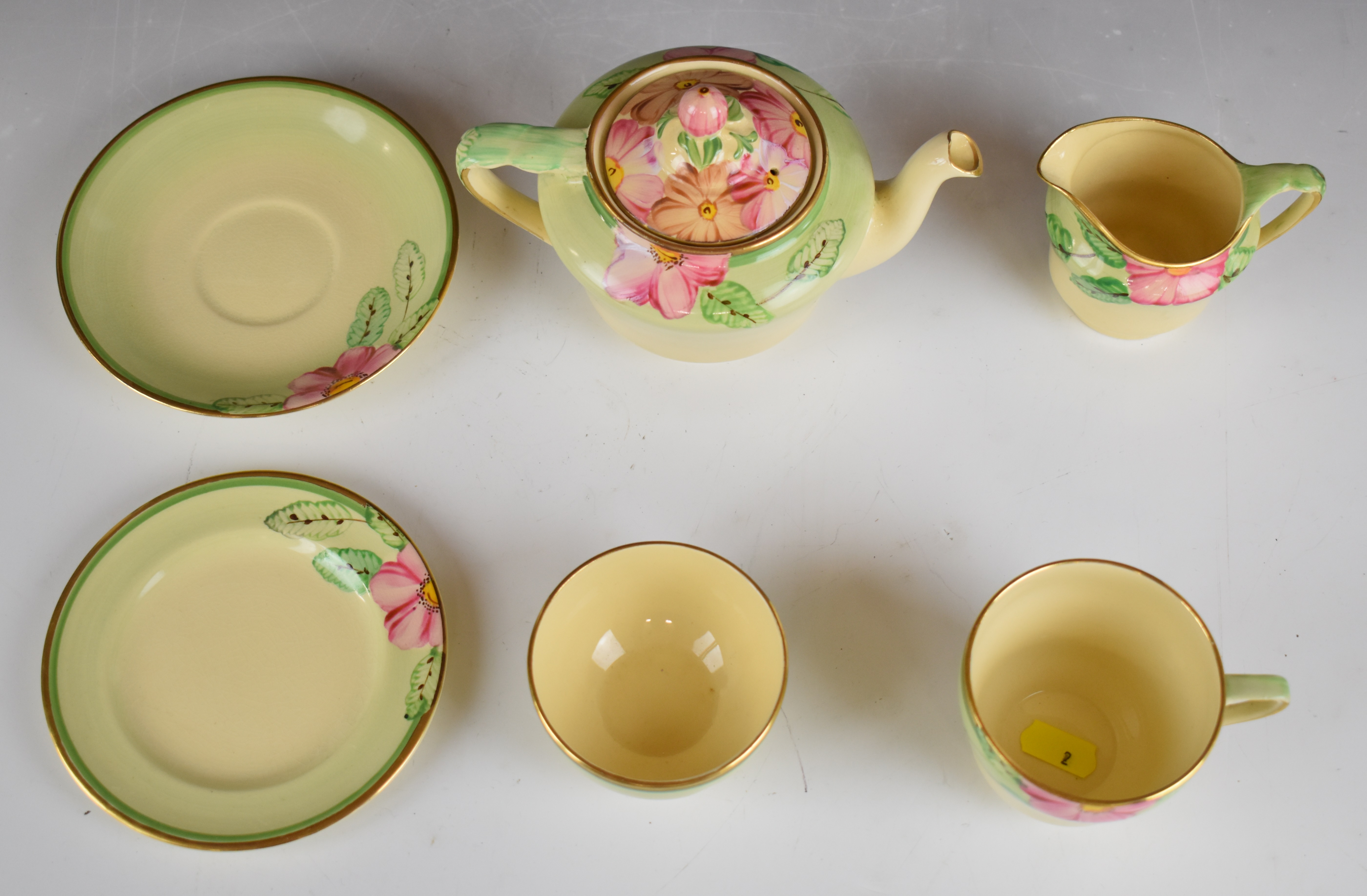Grays Pottery Art Deco tea for one set decorated with pink flowers, A3650, tallest 12cm - Image 2 of 3