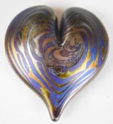John Ditchfield Glasform signed iridescent heart shaped glass paperweight, H11cm