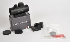 Two Victoptics holographic red dot air rifle or pistol sights including SPX 1x22, both with