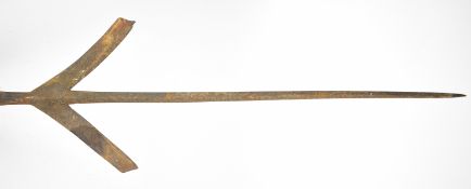 Winged style polearm with 56cm spike and wooden shaft, overall length 210cm. PLEASE NOTE: WE ARE NOT