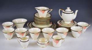 Royal Doulton Art Deco teaware decorated in the orange Tango pattern, approximately forty three