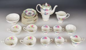 Foley teaware decorated in the Cornflower pattern, approximately thirty pieces, tallest 18cm