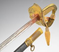 Royal Air Force officer's sword retailed by Burberry London with fish skin and wire covered grip,