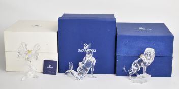 Three pieces of Swarovski Crystal, Bald Eagle 248003, Lion Standing on Rock 269377 and Mermaid