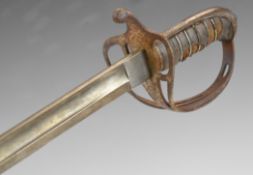 British Army 1821 pattern Cavalry officer's sword with shagreen wired grip, three bar hilt and 88.