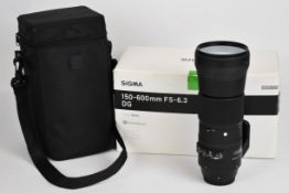 Sigma 150-600mm contemporary lens to suit Canon SLR camera, in original soft case and box