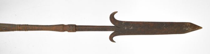 French Partisan style polearm with 26cm blade, with upturned lugs and untypical wooden handle,