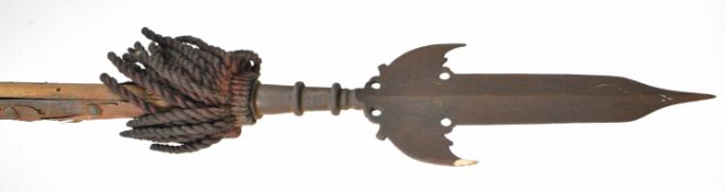 French style Partisan polearm with central strengthening rib to 26cm blade and metal studs to wooden