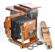 Ensign Sanderson mahogany and brass plate camera with Dallmeyer Rectilinear 1a lens, serial number