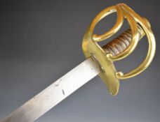 Continental 19thC sword with hilt similar to French Heavy Cavalry sword, leather covered grip,